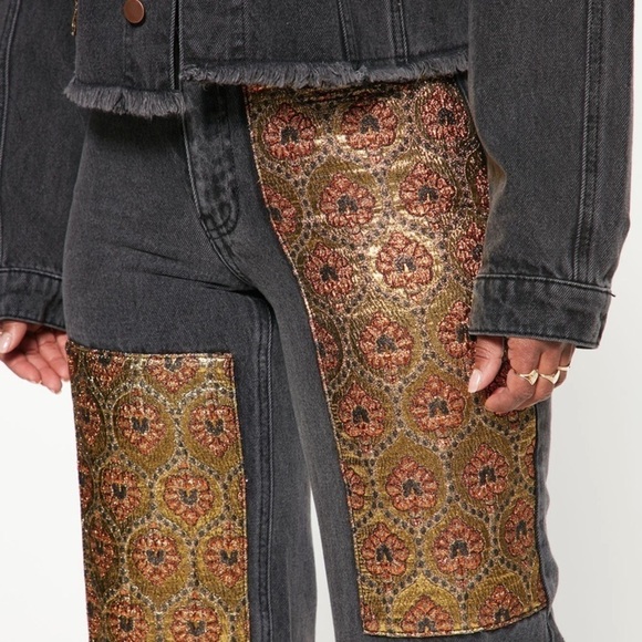 Fashion Nova Floral Brocade Wide Leg Jeans women 7 Y2K festival rodeo boho retro - Picture 4 of 12